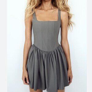 Zara Grey Corset Mini Dress Ruffled/Balloon Skirt NWT